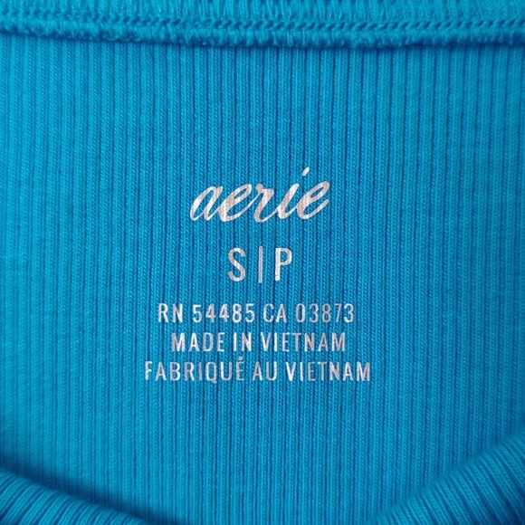 Aerie Beachwalk Ribbed Knit High Waisted Ruched Side Slit Midi Skirt Blue Small - Picture 4 of 11